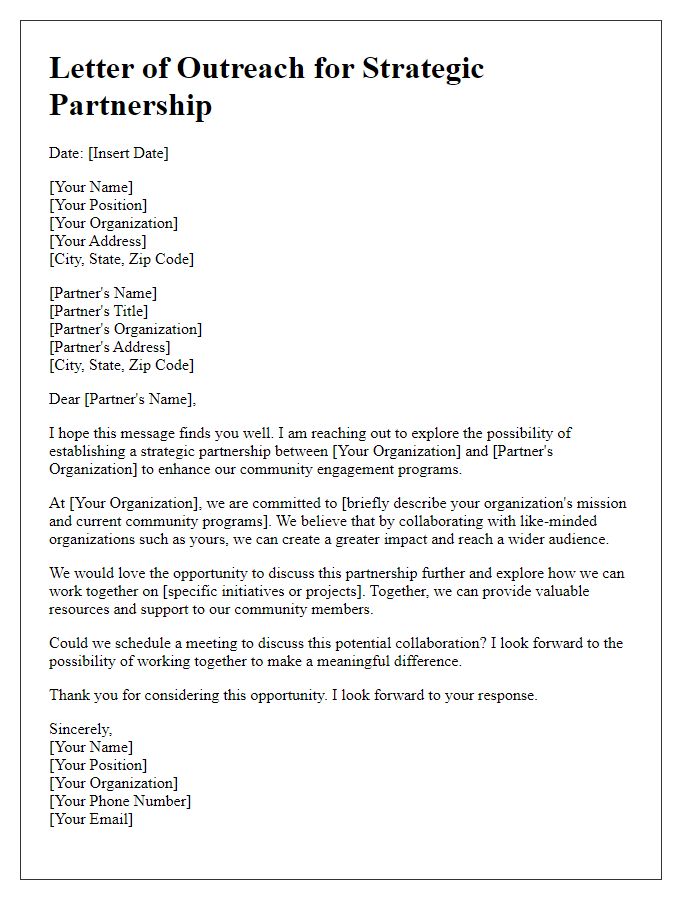 Letter template of strategic partnership outreach for community engagement programs.