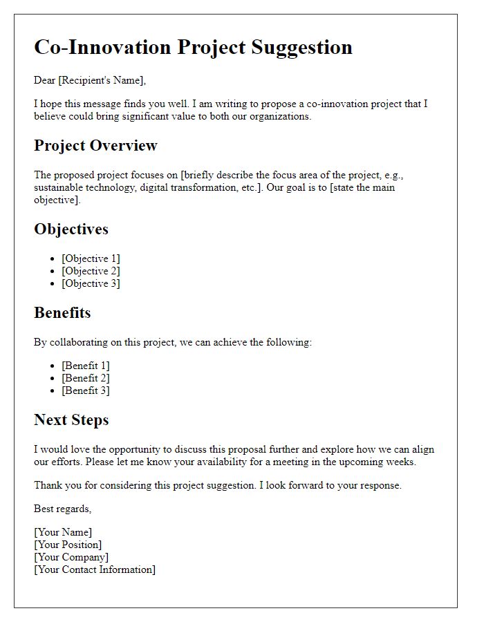 Letter template of co-innovation project suggestions