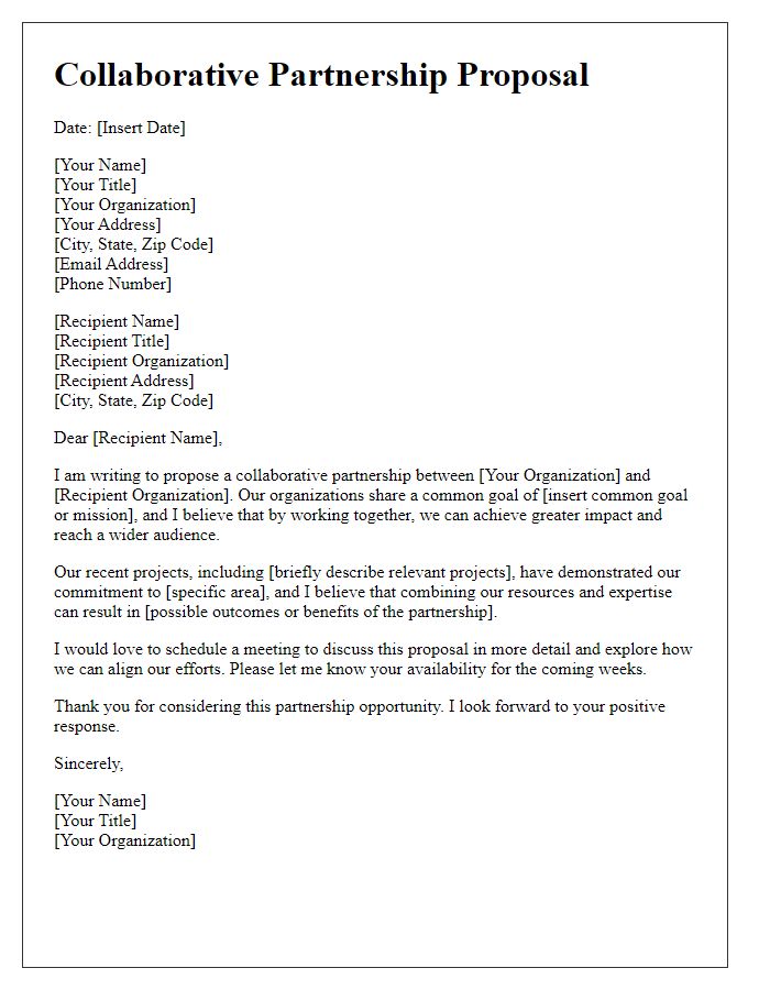 Letter template of collaborative partnership proposals