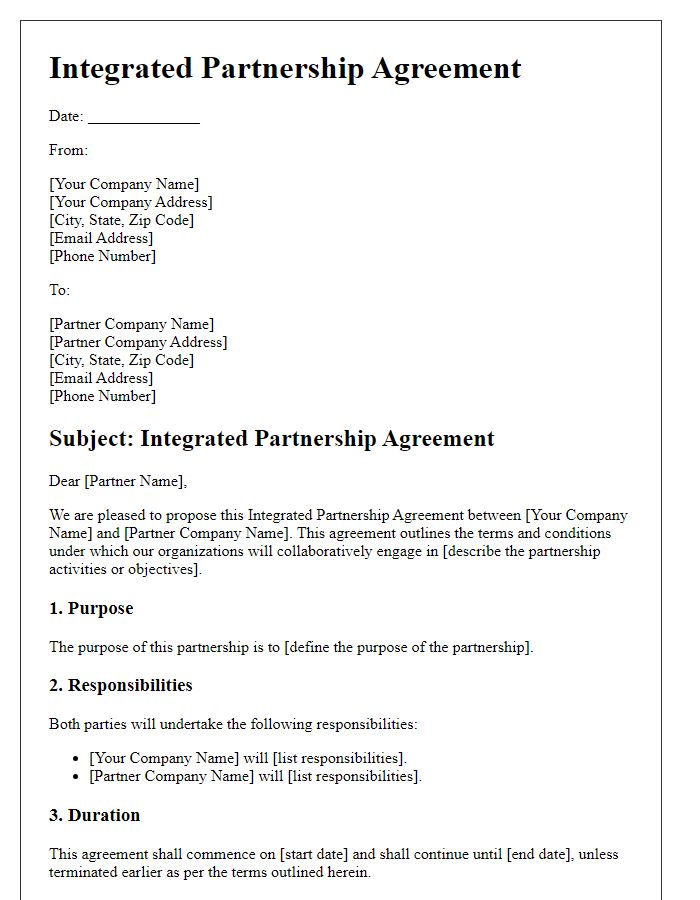 Letter template of integrated partnership agreements