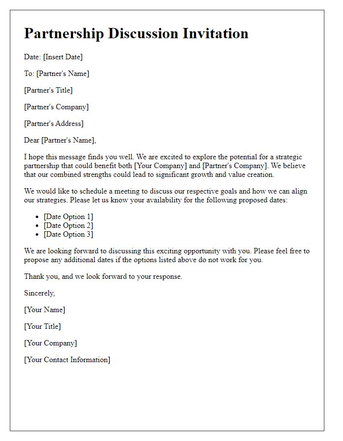 Letter template of partnership strategy discussions