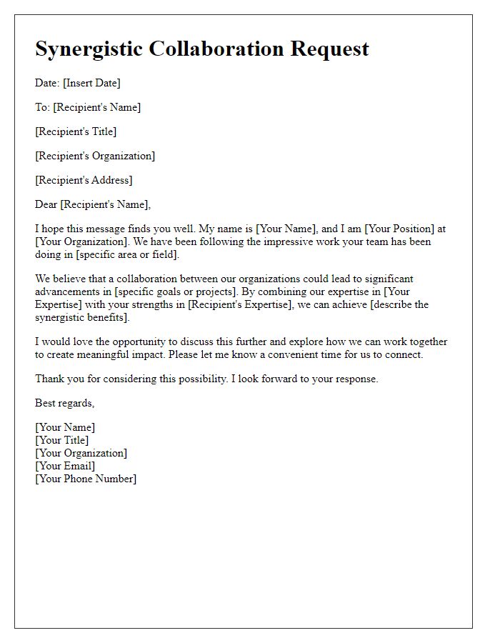 Letter template of synergistic collaboration requests