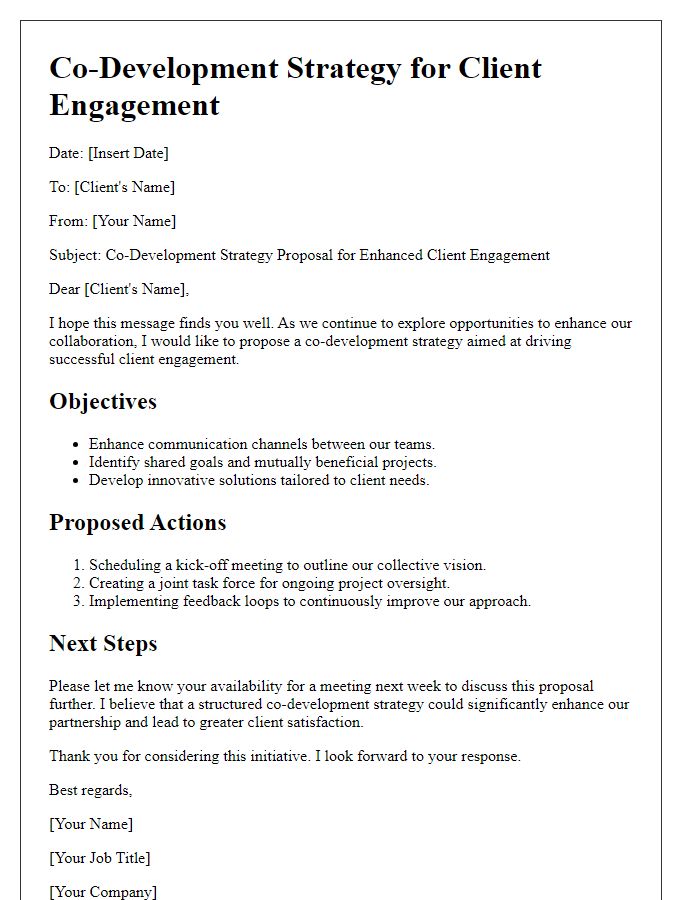 Letter template of co-development strategy for client engagement success.