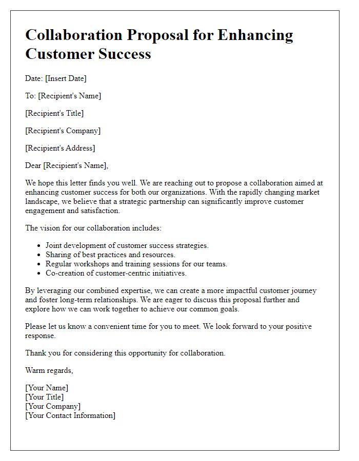 Letter template of collaboration proposal for enhancing customer success.