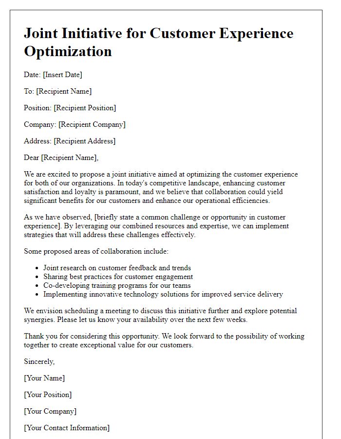 Letter template of joint initiative for customer experience optimization.