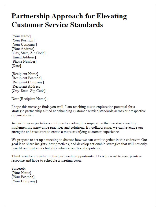 Letter template of partnership approach for elevating customer service standards.