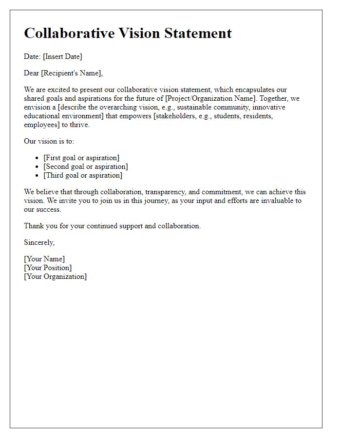 Letter template of collaborative vision statement