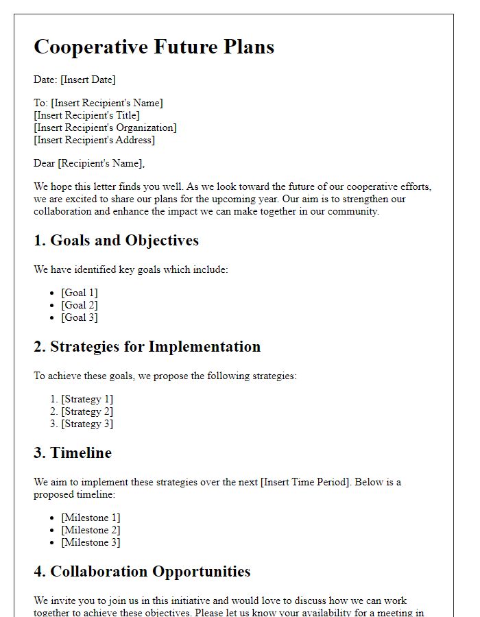 Letter template of cooperative future plans