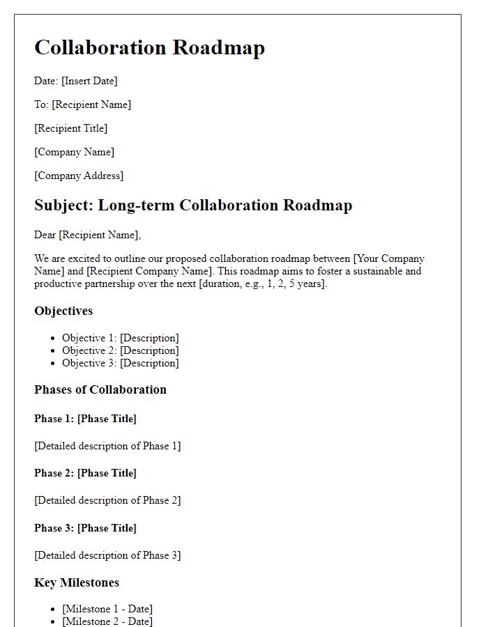 Letter template of long-term collaboration roadmap