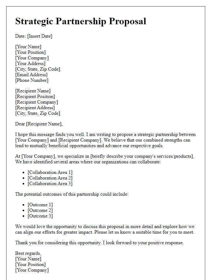 Letter template of strategic partnership proposal