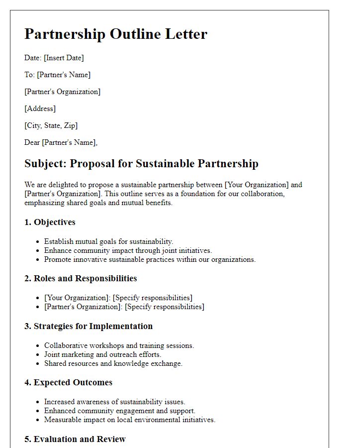 Letter template of sustainable partnership outline