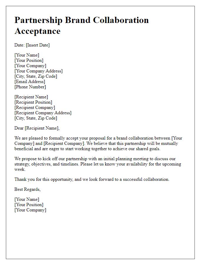 Letter template of acceptance for partnership brand collaboration