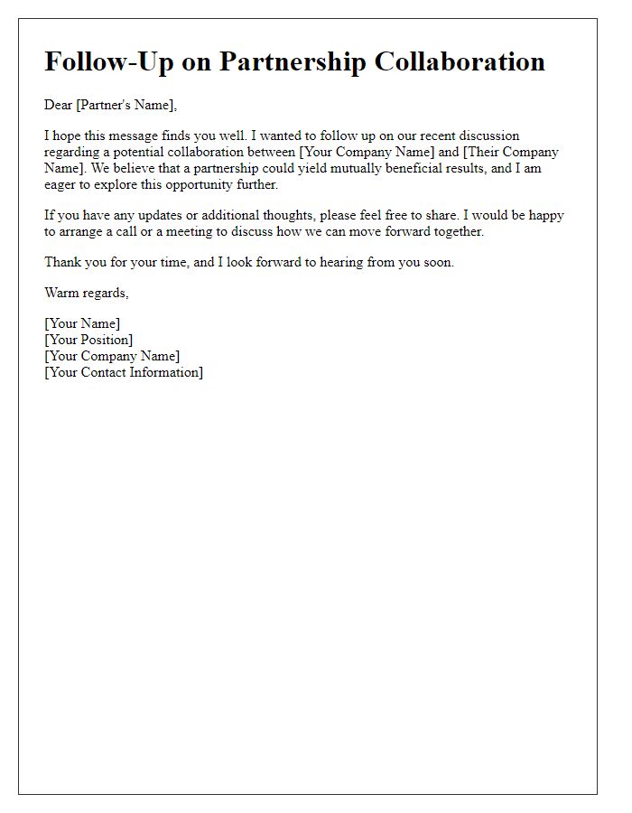 Letter template of follow-up for partnership brand collaboration