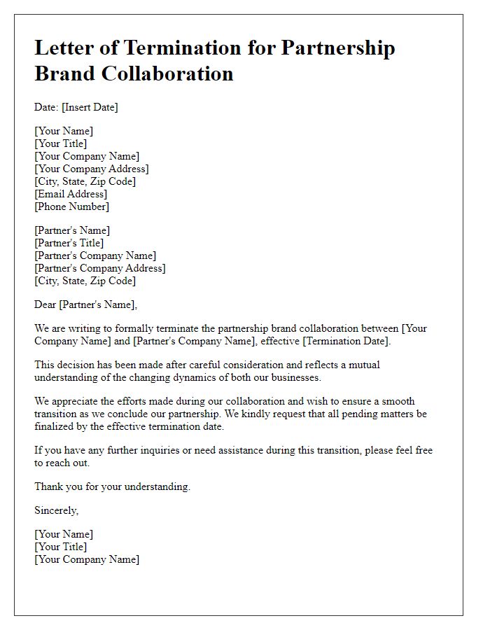 Letter template of termination for partnership brand collaboration