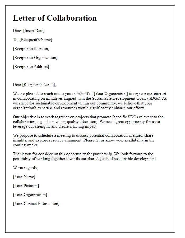 Letter template of collaboration for sustainable development objectives