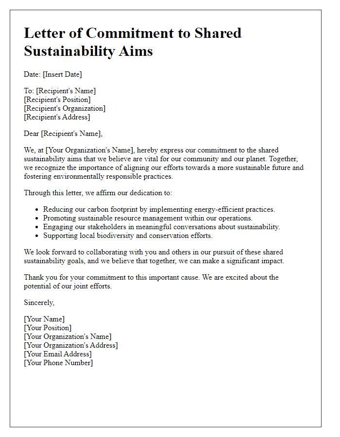 Letter template of commitment to shared sustainability aims