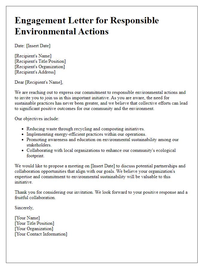 Letter template of engagement for responsible environmental actions