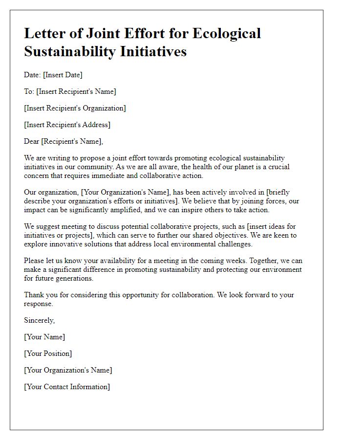 Letter template of joint effort for ecological sustainability initiatives