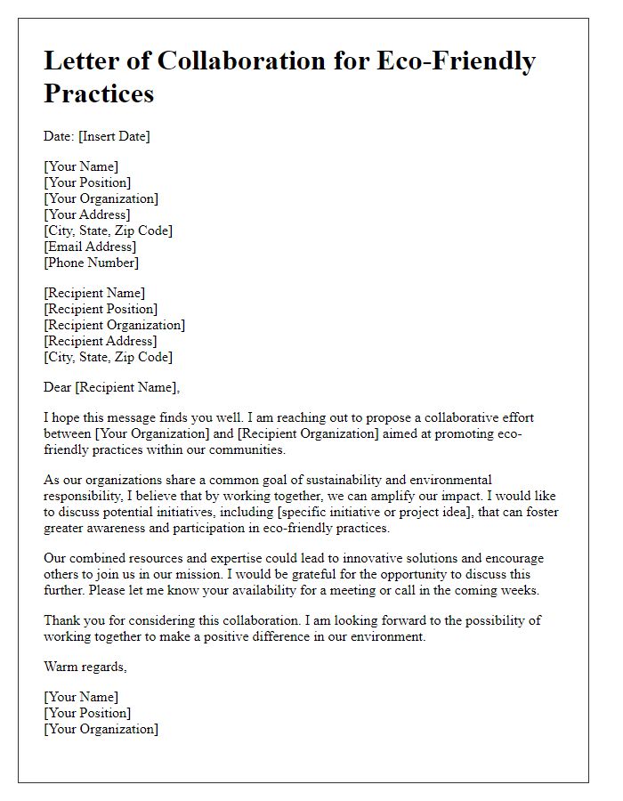 Letter template of network collaboration for eco-friendly practices