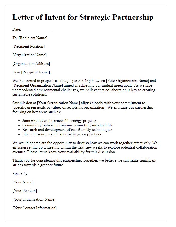 Letter template of strategic partnership for green goals