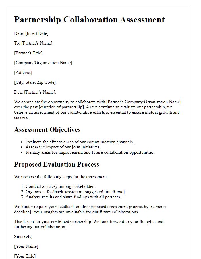 Letter template of partnership collaboration assessment