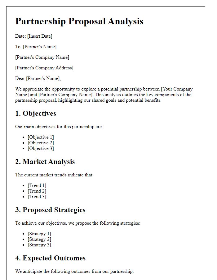 Letter template of partnership proposal analysis