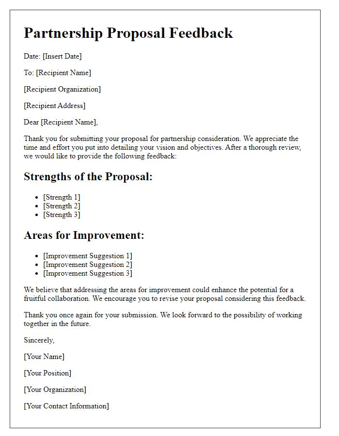 Letter template of partnership proposal assessment feedback