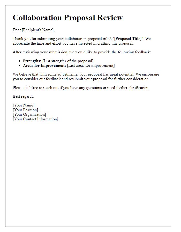 Letter template of reviewing collaboration proposals