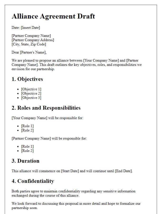 Letter template of Alliance Agreement Draft