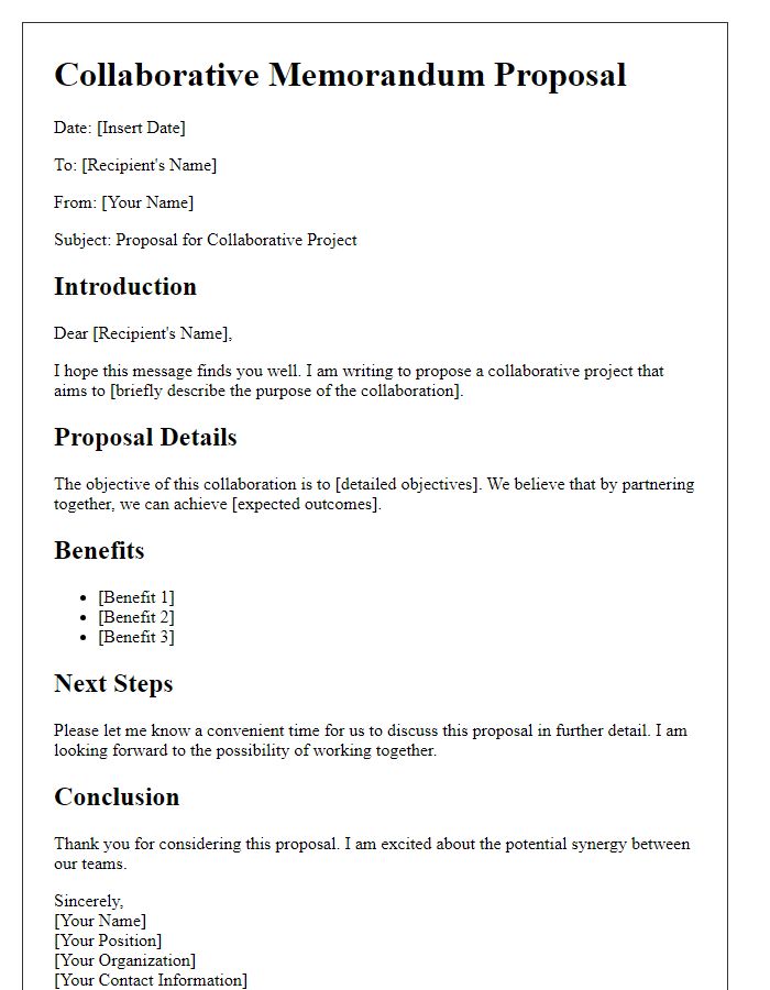 Letter template of Collaborative Memorandum Proposal