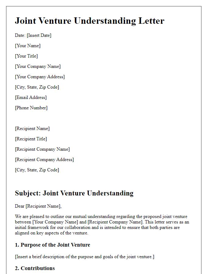 Letter template of Joint Venture Understanding