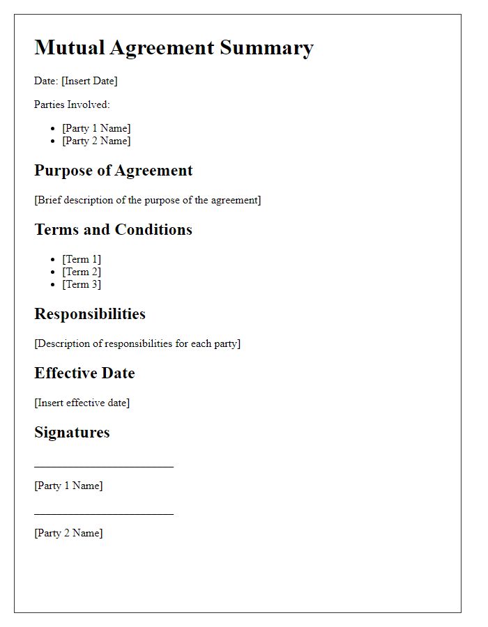 Letter template of Mutual Agreement Summary