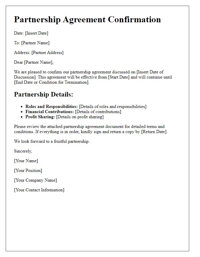 Letter template of Partnership Agreement Confirmation