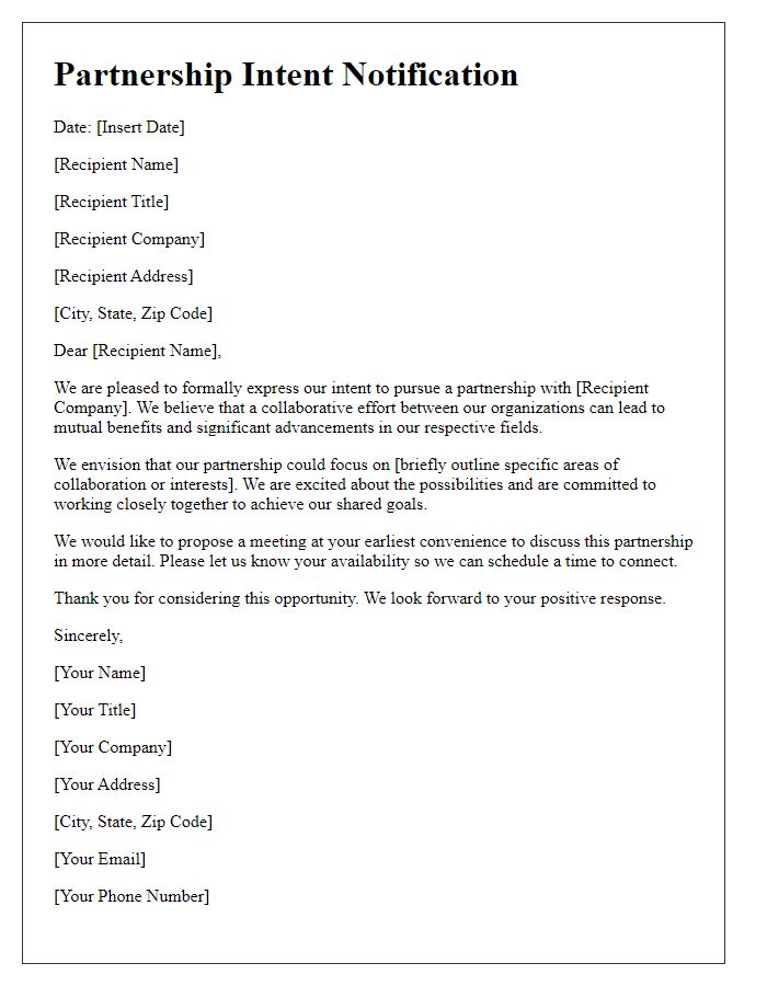 Letter template of Partnership Intent Notification