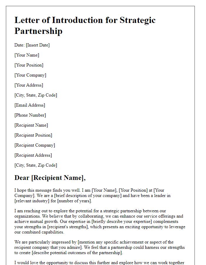 Letter template of Strategic Partnership Introduction