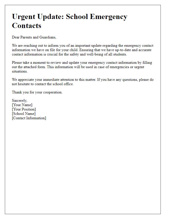 Letter template of urgent update for school emergency contacts