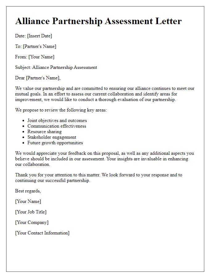 Letter template of alliance partnership assessment