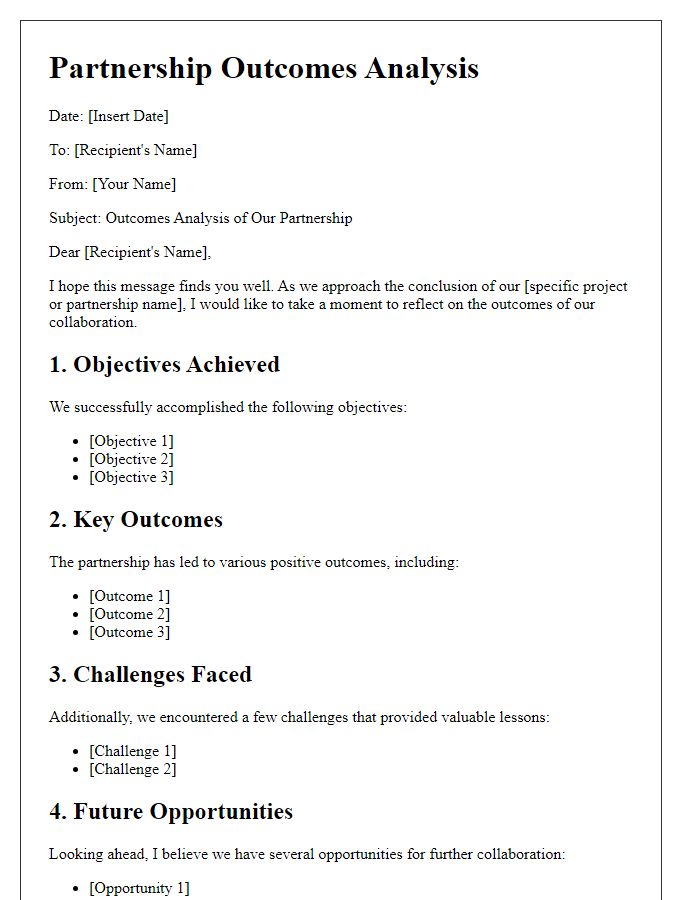 Letter template of partnership outcomes analysis