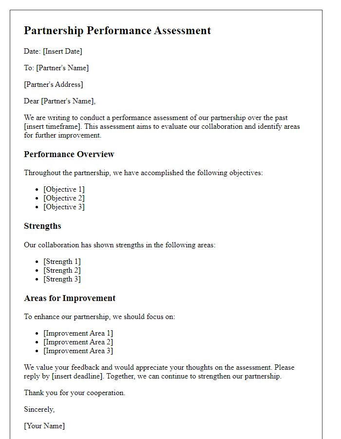 Letter template of partnership performance assessment