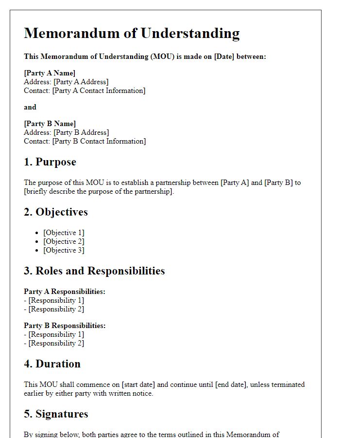 Letter template of Memorandum of Understanding for Partnership