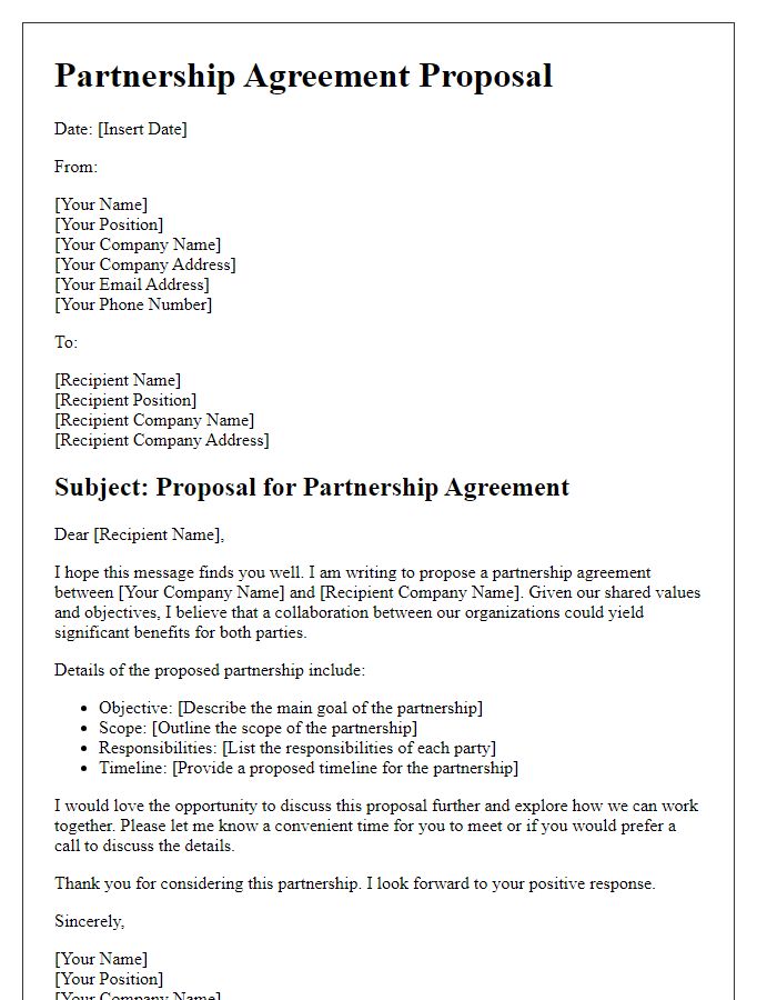 Letter template of Partnership Agreement Proposal