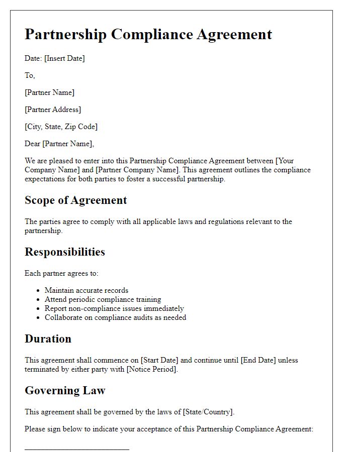 Letter template of Partnership Compliance Agreement