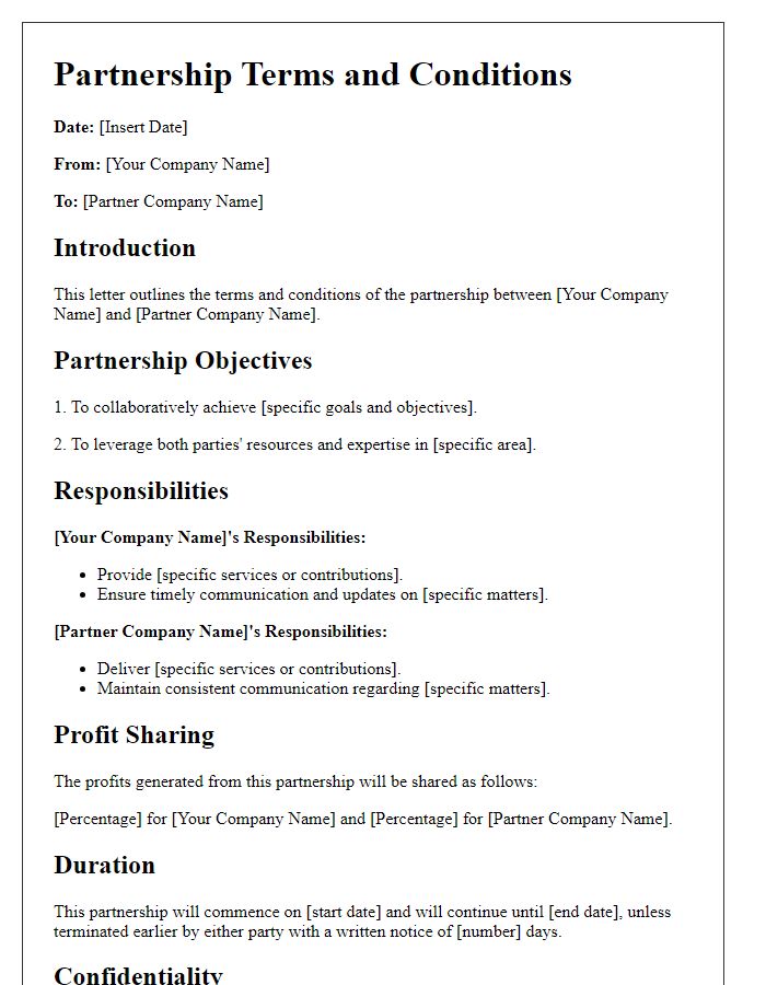 Letter template of Partnership Terms and Conditions