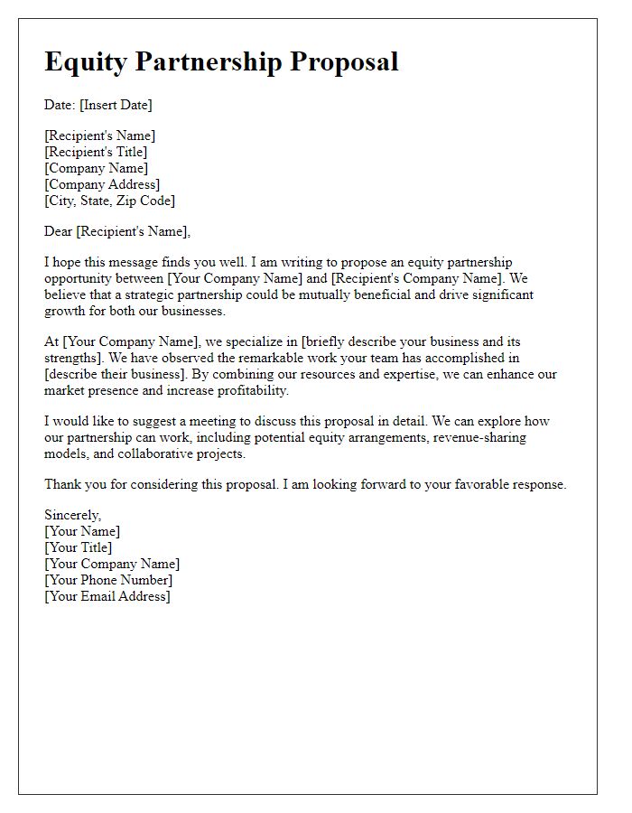 Letter template of equity partnership proposal for small businesses.