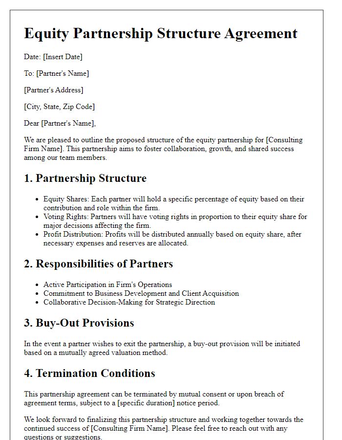 Letter template of equity partnership structure for consulting firms.