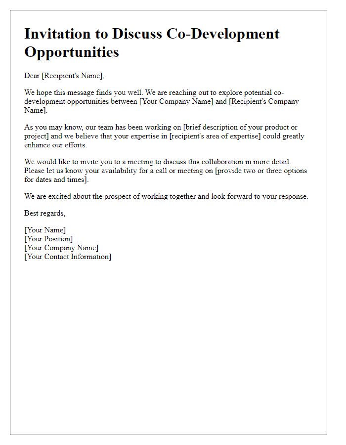 Letter template of invitation to discuss product co-development opportunities.