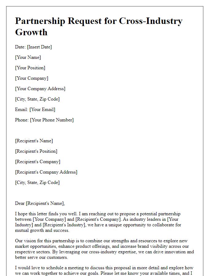 Letter template of business partnership request for cross-industry growth