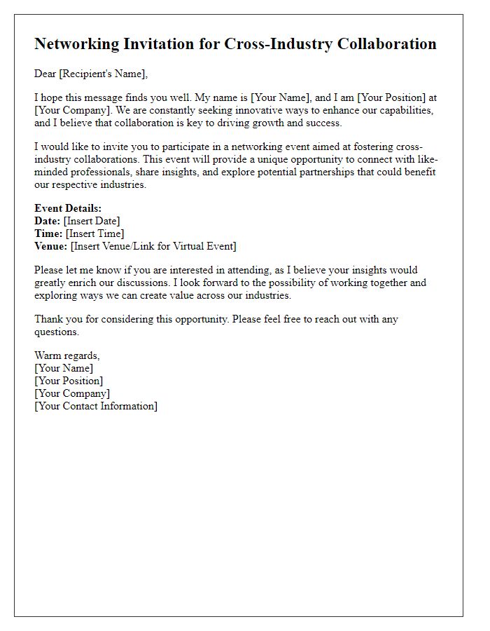 Letter template of networking invitation for cross-industry collaboration