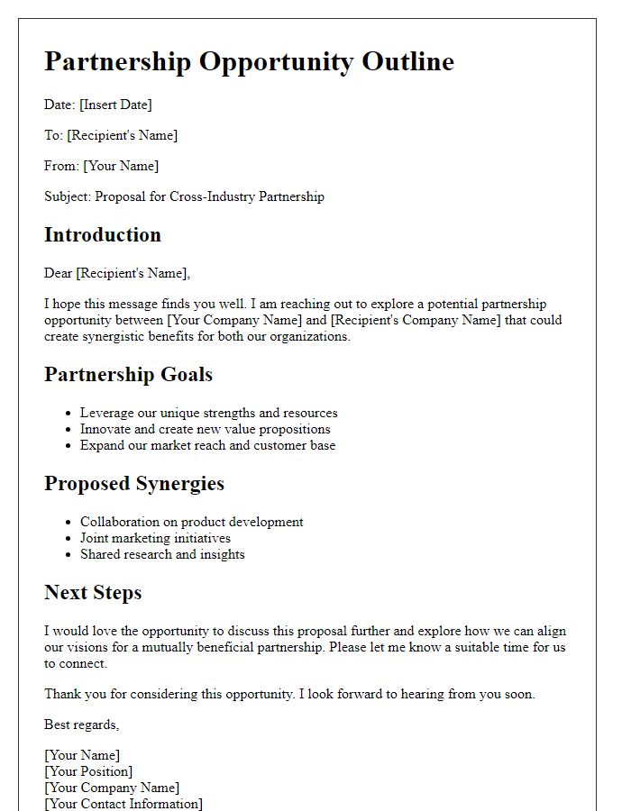 Letter template of partnership opportunity outline for cross-industry synergies