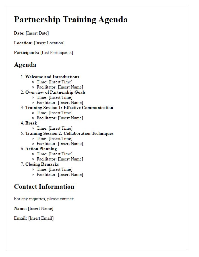 Letter template of partnership training agenda blueprint